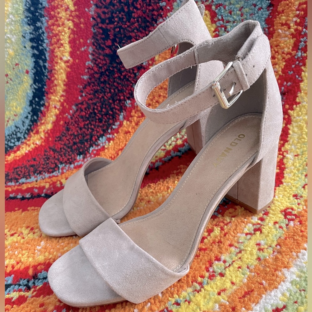 Beige Ankle Buckle OpenToe Block Heel